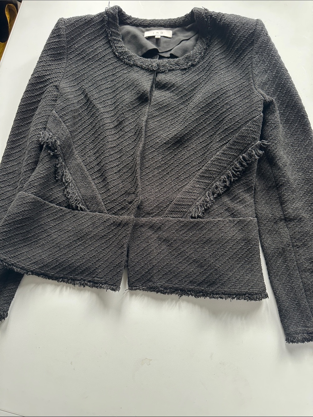 L—IRO Black Textured Fringe-Trim Cropped Blazer